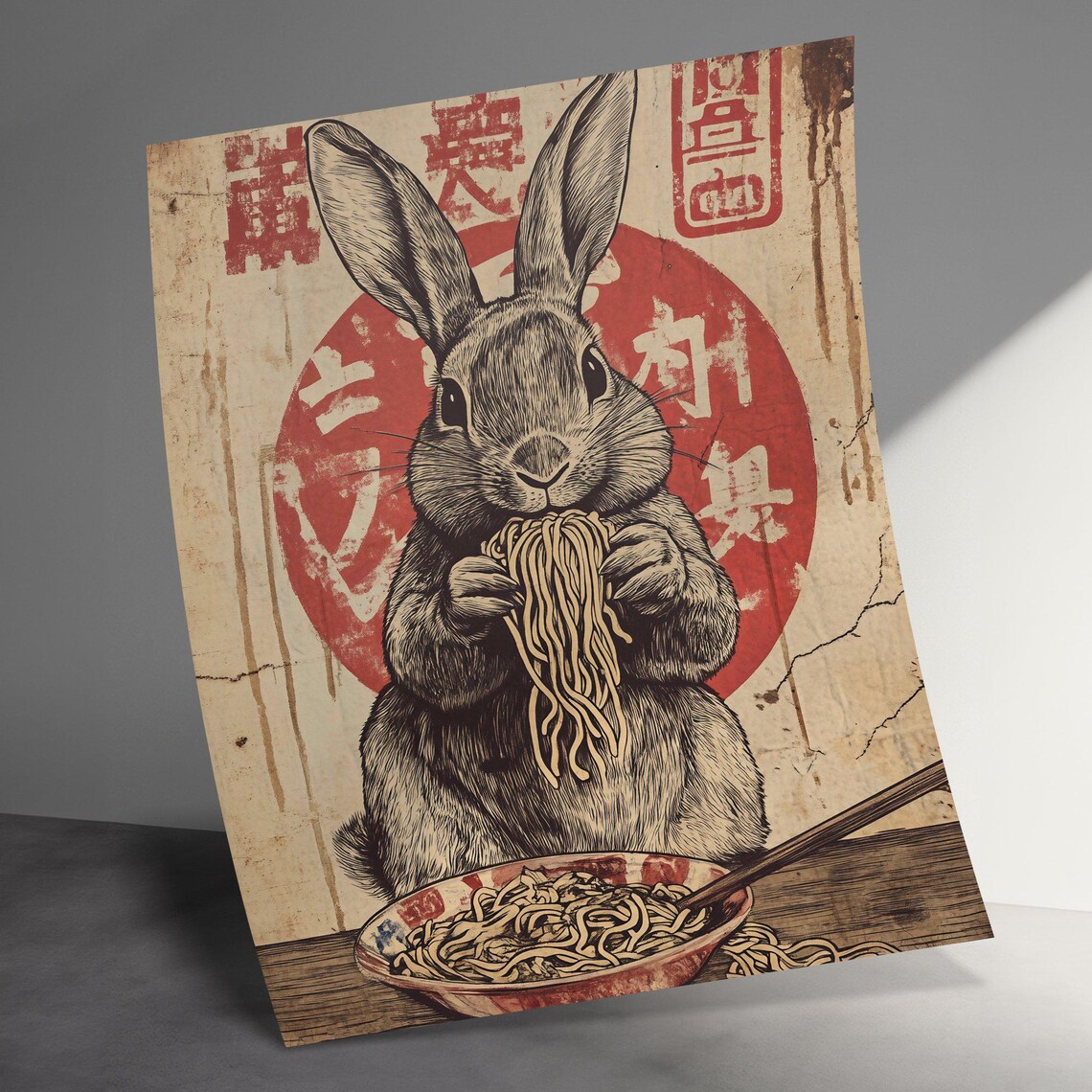 Vintage Bunny Eating Noodles, Japanese-Inspired Poster - Image 3