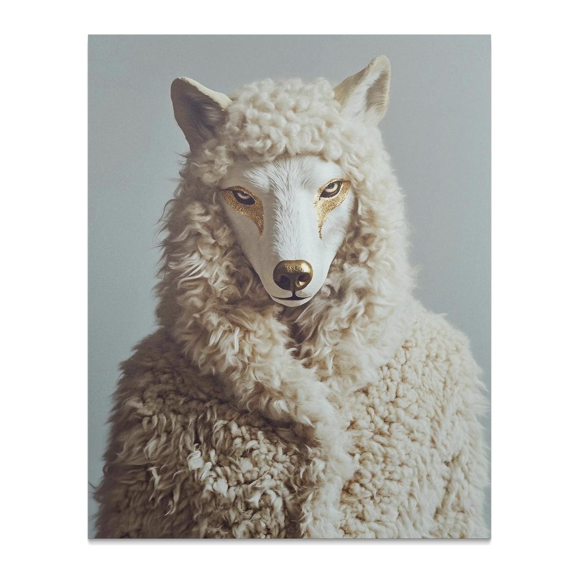Wolf In Sheep's Clothing Surreal Portrait Mysterious Animal Wall Art - Image 2