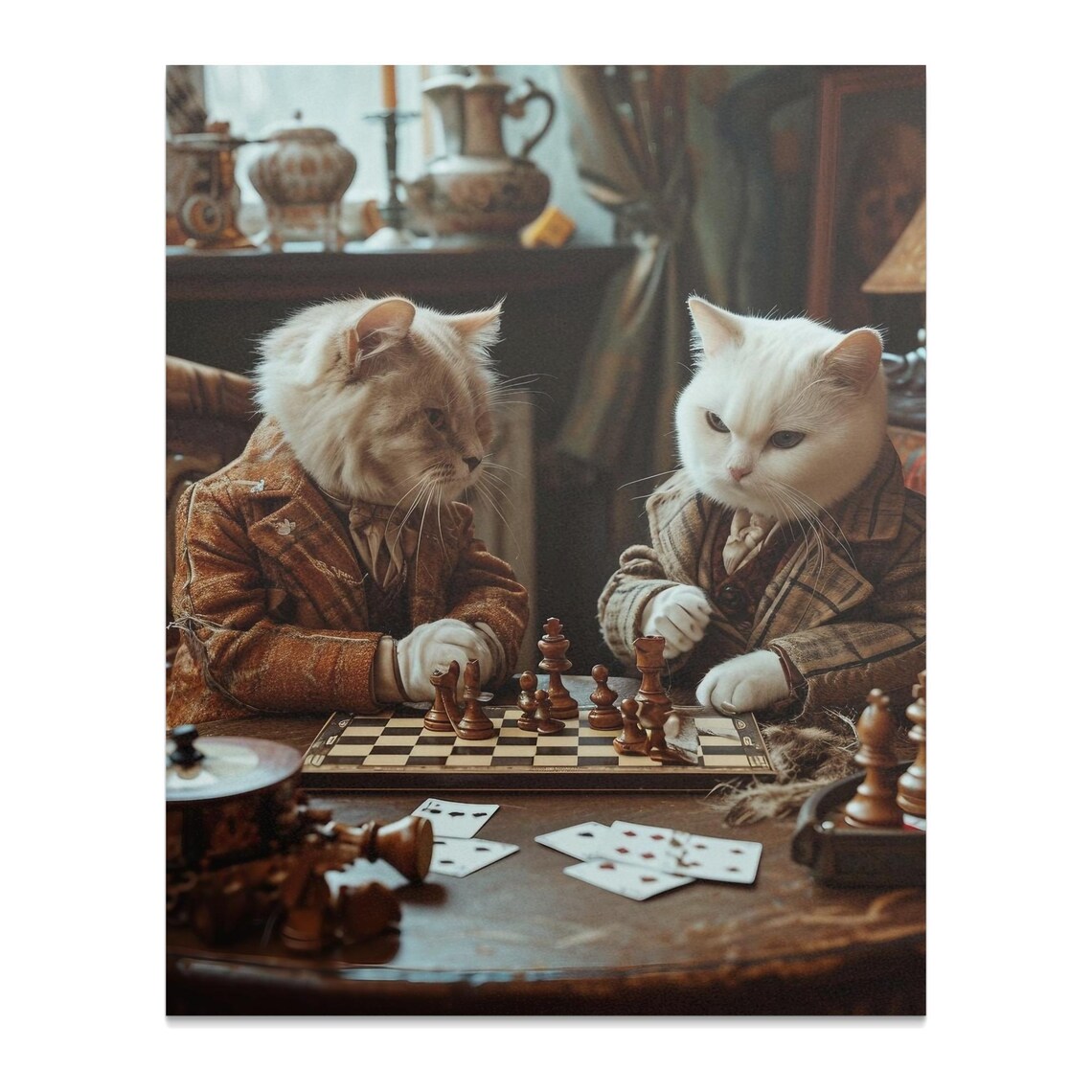 Victorian Cats In Tweed Coats Playing Chess Gentlemen Game Poster - Image 2