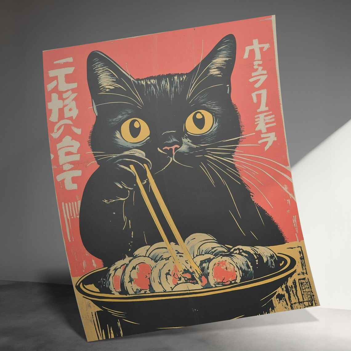 Vintage Style Cat Eating Sushi, Japanese-Inspired Poster Print - Image 3
