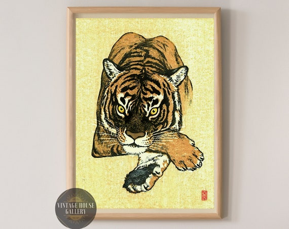 Tiger By Yoshida Toshi Ukiyoe Japanese Wall Art Print Woodblock Restored