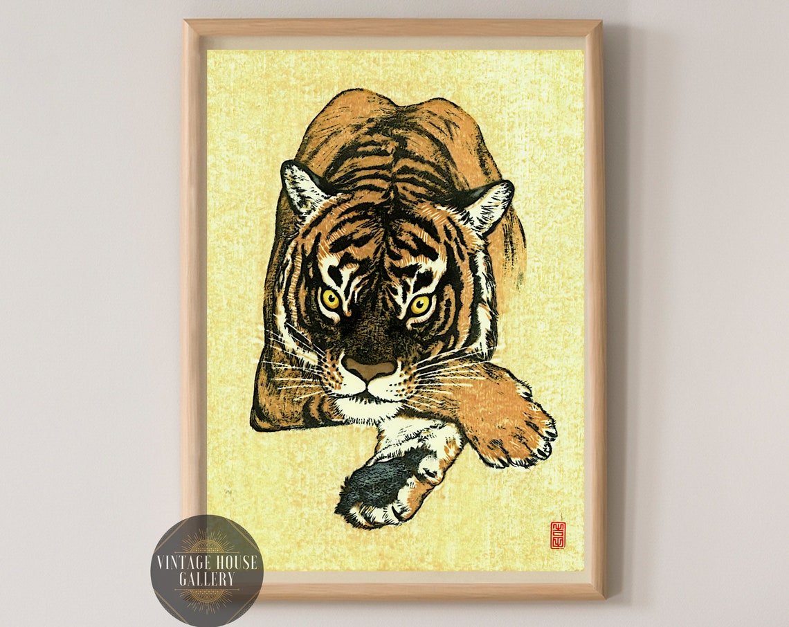 Tiger By Yoshida Toshi Ukiyoe Japanese Wall Art Print Woodblock Restored
