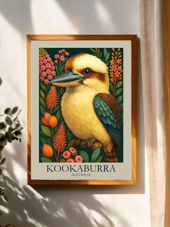 Kookaburra Poster Australian Bird Wall Art Print Native Wildlife Illustration Australiana Decor