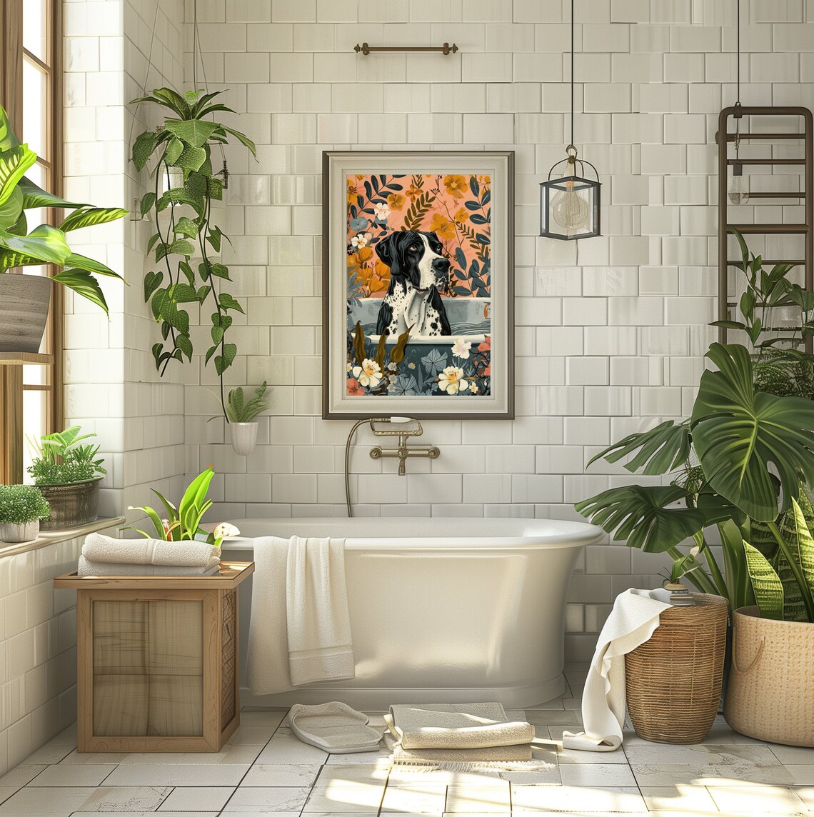 Mantle Great Dane Floral Bathtub Botanical Poster Giant Dog Decor - Image 2