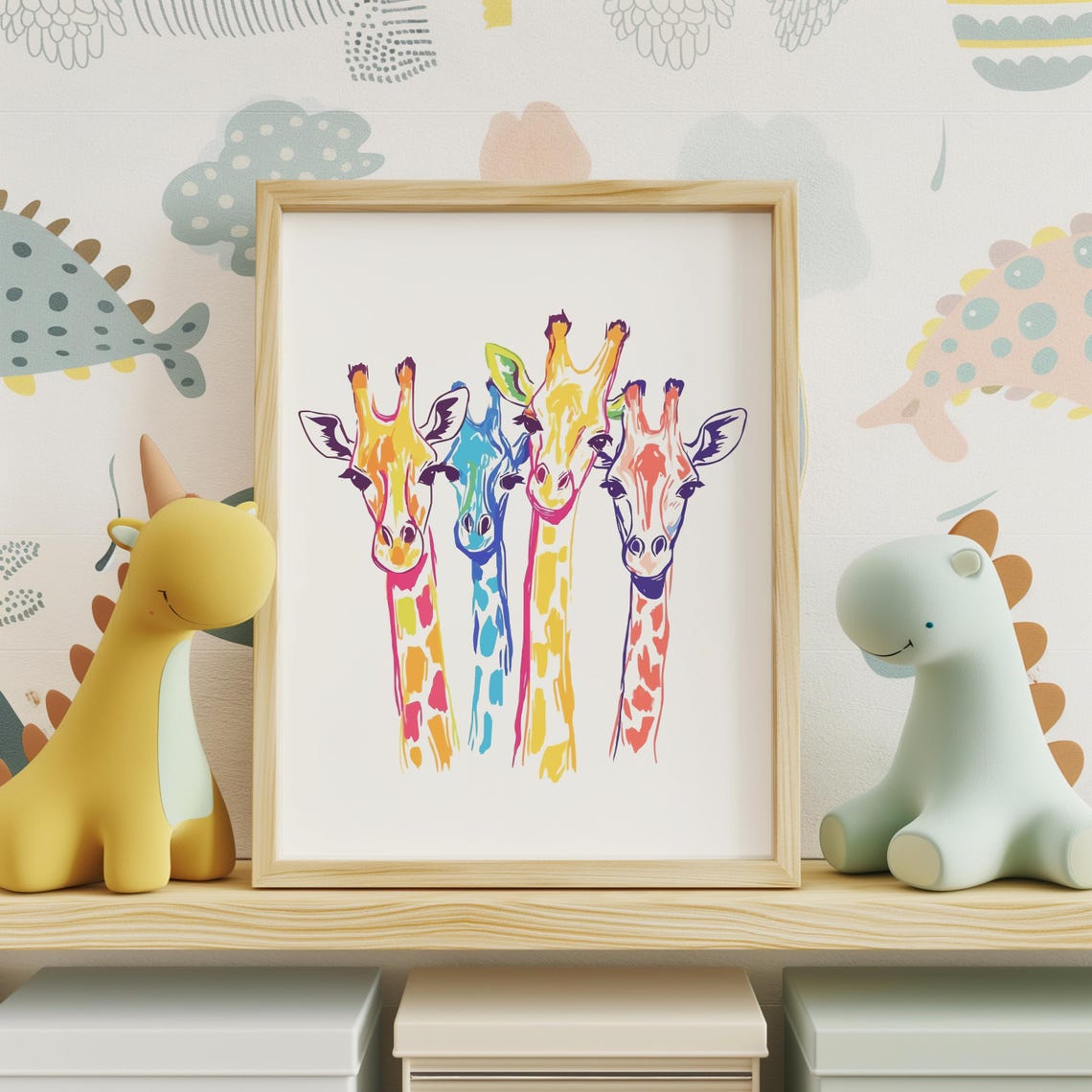 Four Long Neck Giraffes Bright Pop Color Row Poster Safari Decor - Image 3