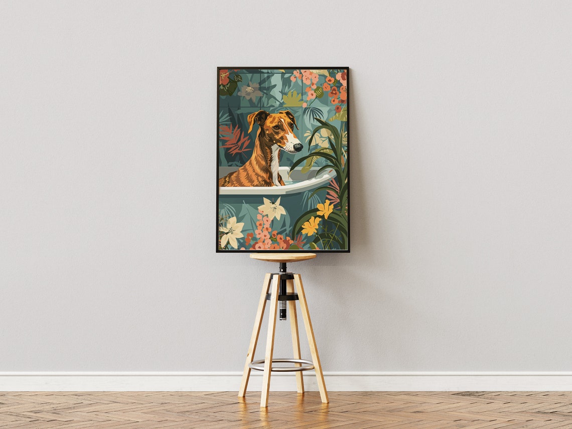 Greyhound Boho Jungle Bathtub Art Print - Image 3