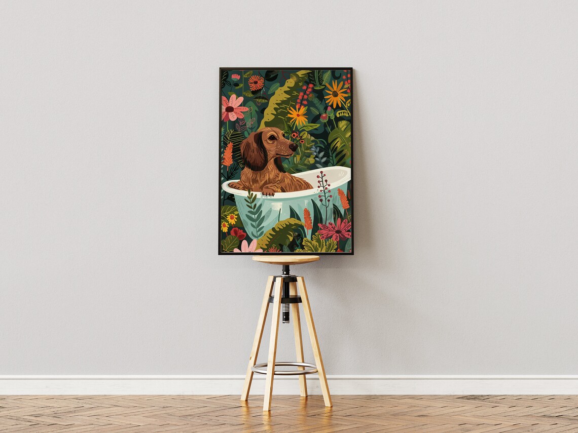 Dachshund Boho Jungle Bathtub Wall Art Print - Image 2