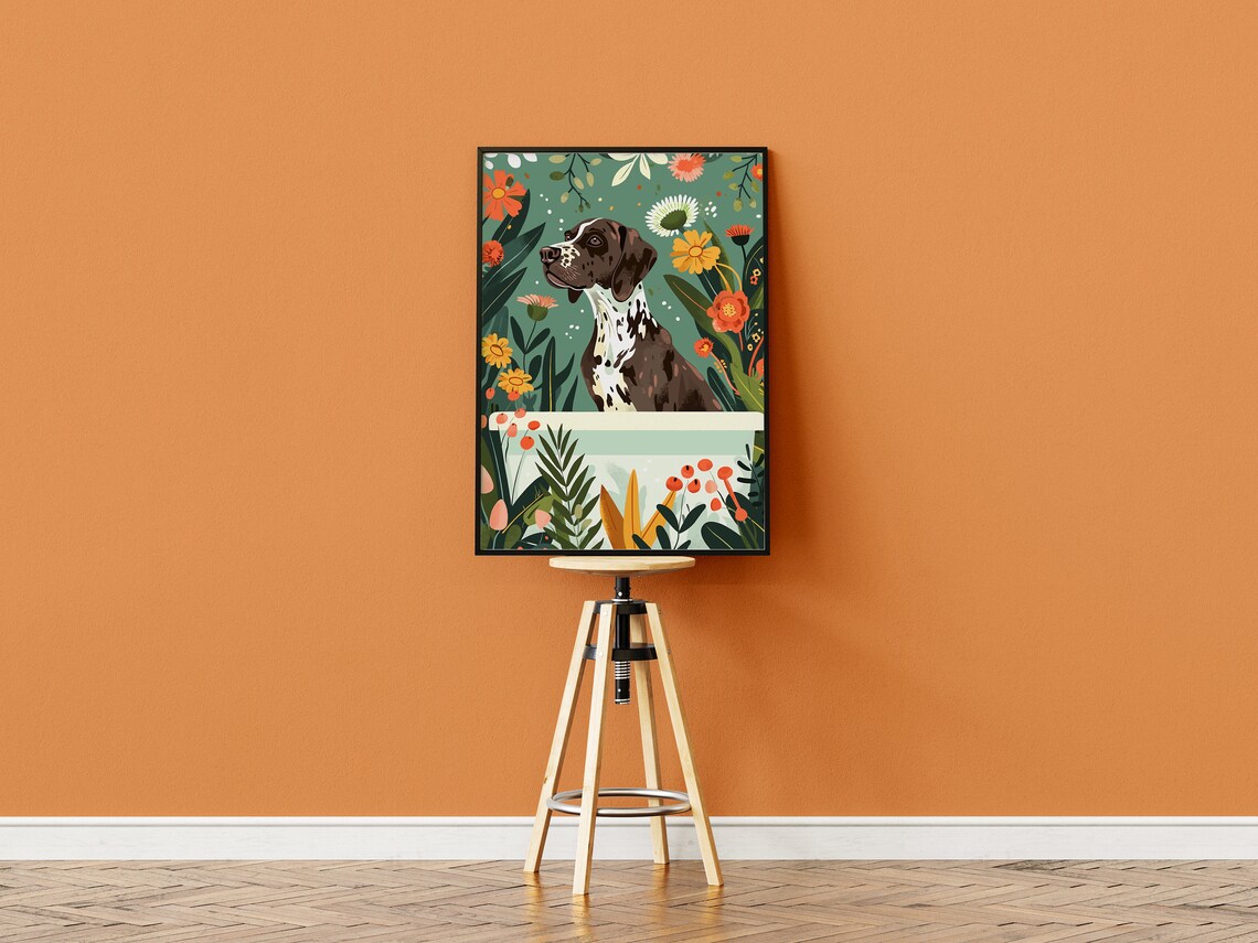 German Shorthaired Pointer in Bathtub Meadow Floral Dog Poster - Image 3