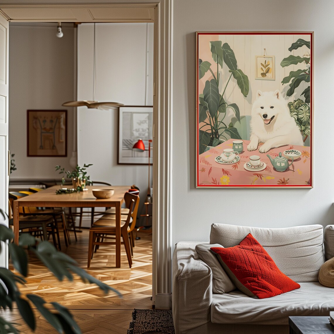 Retro Samoyed Dog Coffee Illustration, Vintage Kitchen Poster - Image 3