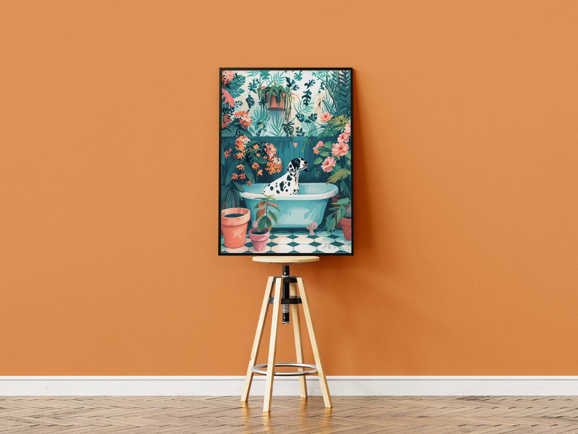 Dalmatian Bathtub Tropical Botanical Jungle Floral Art Poster - Image 2