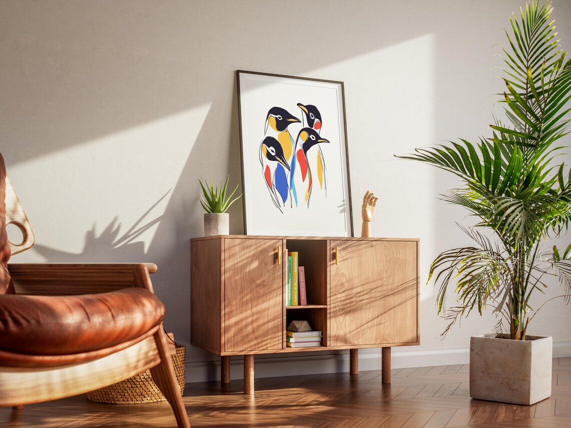 Retro Penguins Wall Art Matisse Bold Line Drawing Unique Abstract Painted Penguins Print Eclectic Modern Decor Maximalist Decor Kitchen - Image 2