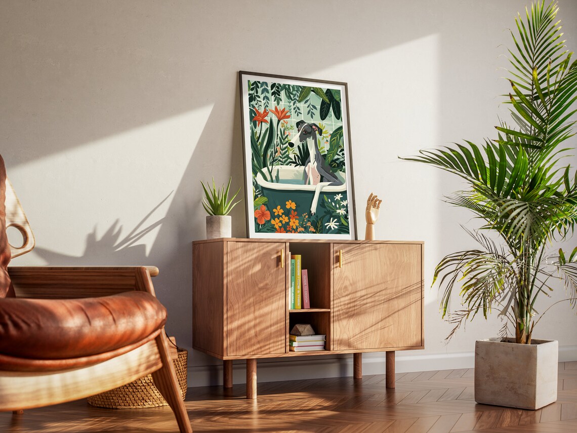 Greyhound Boho Jungle Bathtub Wall Art Print - Image 2