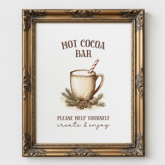 Hot Cocoa Bar Winter Kitchen Sign Cozy Cocoa Station Art Poster