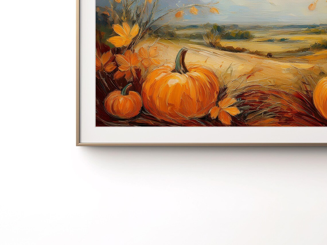 Autumn Landscape Painting Pumpkins Fall Foliage Field Poster - Image 3