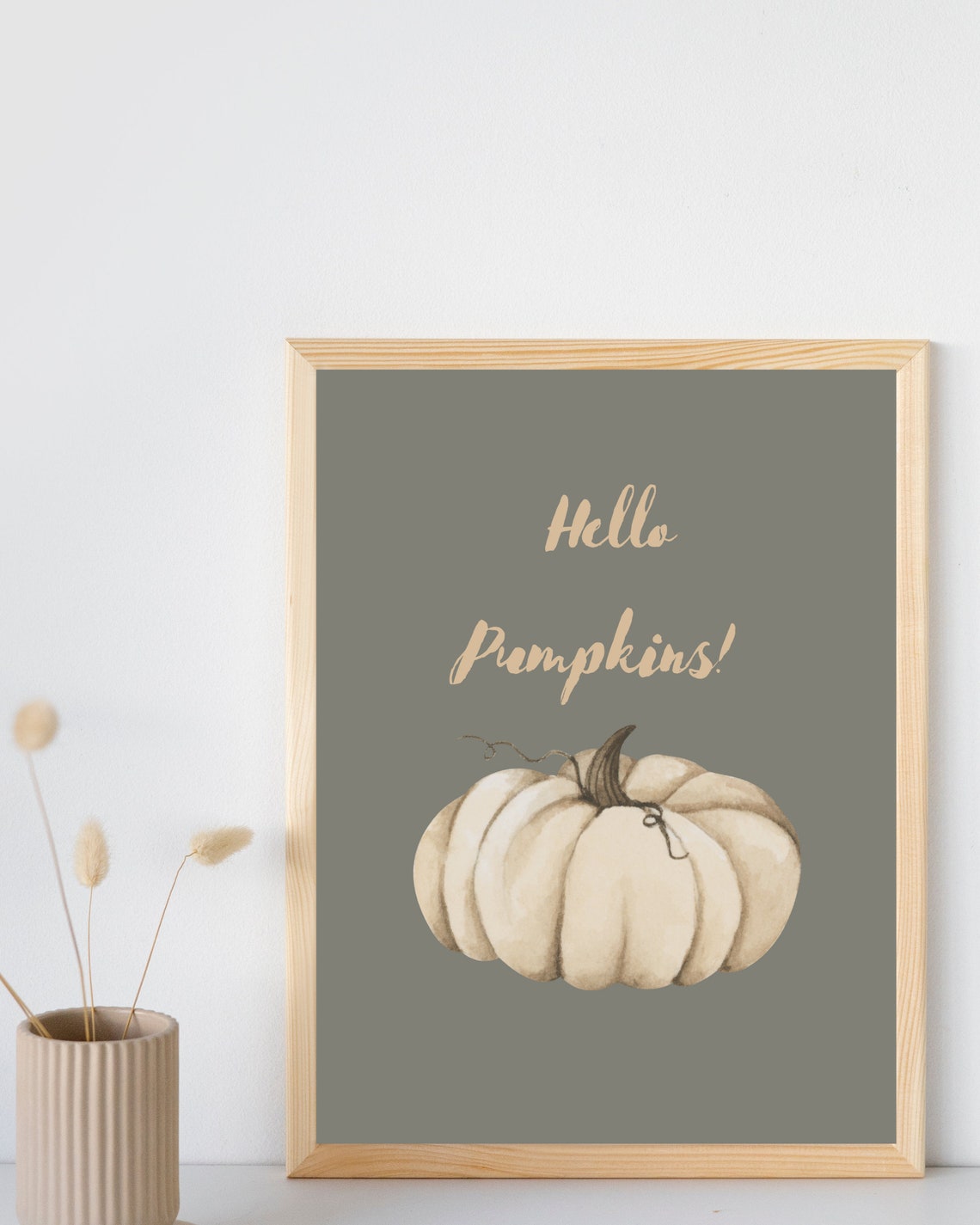 Hello Pumpkins White Pumpkin Watercolor Fall Quote Art Poster - Image 4