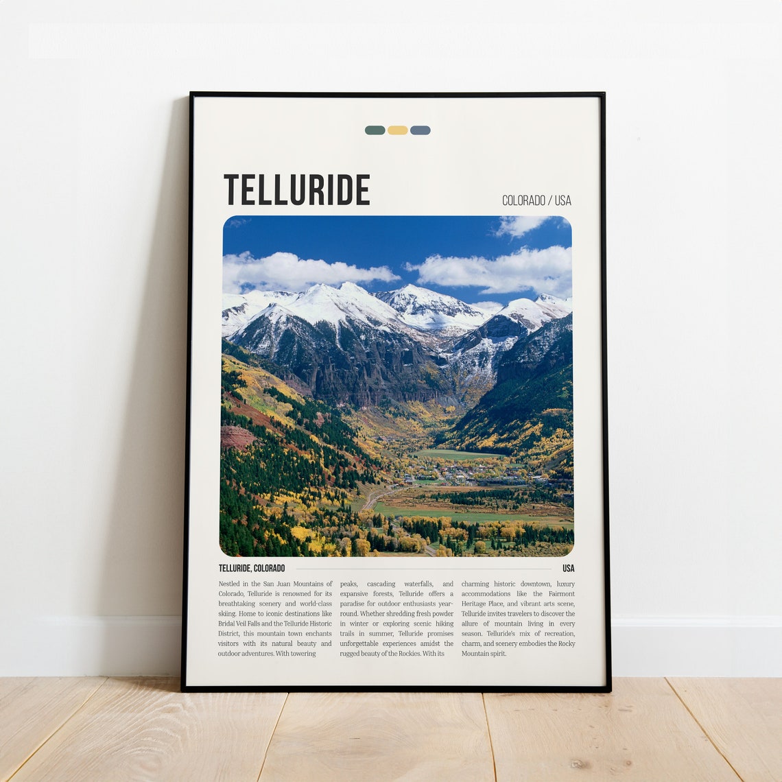 Telluride Colorado Autumn Valley Peaks Ski Town Travel Poster