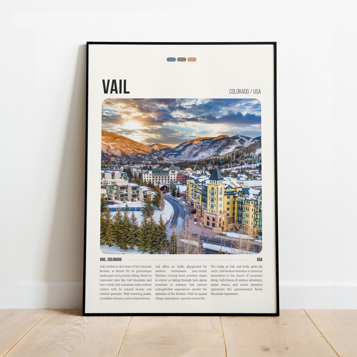 Vail Colorado Winter Valley Panorama Snowy Peaks Travel Poster