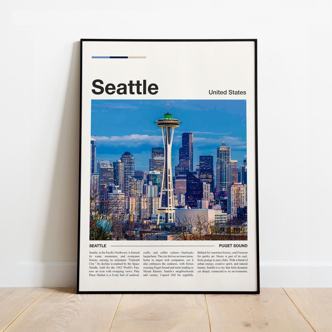 Seattle United States Minimalist Travel Poster Space Needle View