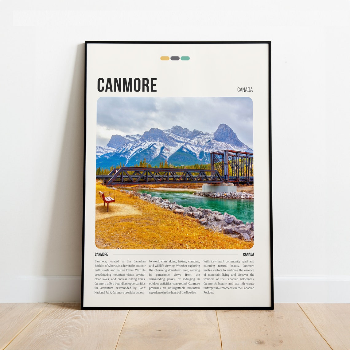Canmore Canada Railway Bridge Mountain River Travel Info Poster