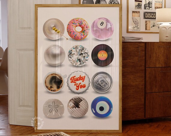 Vintage Retro Circle Things Bar Cart Decor Print