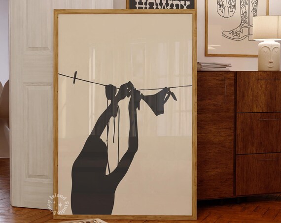Black Swimsuit Drying on Clothesline Minimalist Silhouette Poster