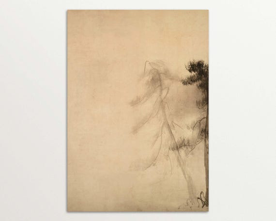 Wabi Sabi Pine Tree Sketch, Minimalist Nature Art