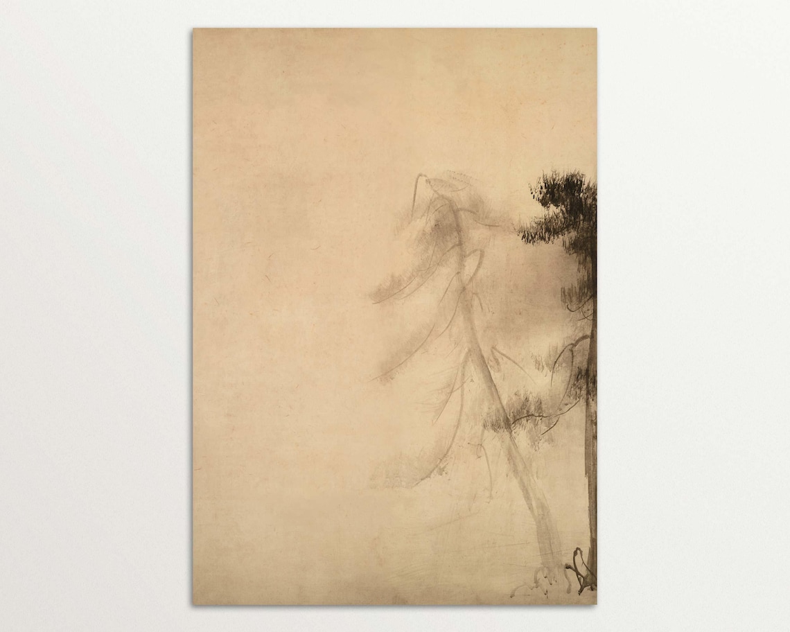 Wabi Sabi Pine Tree Sketch, Minimalist Nature Art