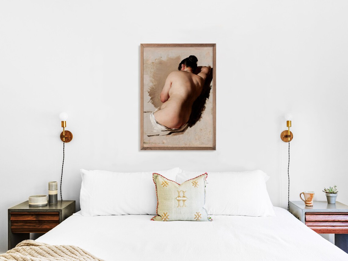 Academic Study of a Reclining Nude in Soft Neutral Tones Poster - Image 2