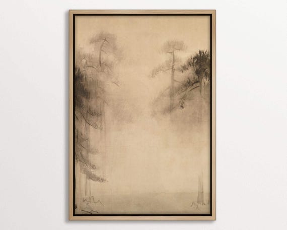 Wabi Sabi Minimalist Framed Japanese Misty Forest Art Neutral Zen Wall Decor Tranquil Nature Inspired Rustic Art Print