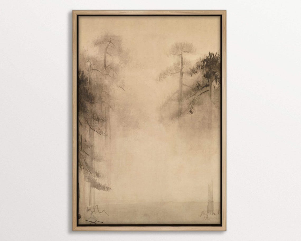 Wabi Sabi Minimalist Framed Japanese Misty Forest Art Neutral Zen Wall Decor Tranquil Nature Inspired Rustic Art Print