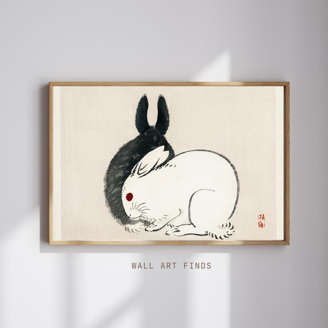Kono Bairei Two Rabbits Japanese Sumi Ink Painting Zen Bunny Poster