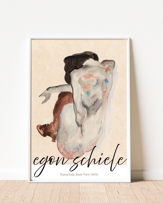 Egon Schiele Nude Poster Naked Lady Back View1912 Vintage Figurative Wall Art Expressionist Art300 Dpi