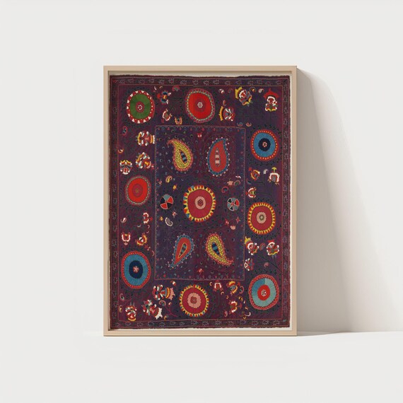 Vintage Suzani Textile Paisley Ethnic Pattern Burgundy Art Poster