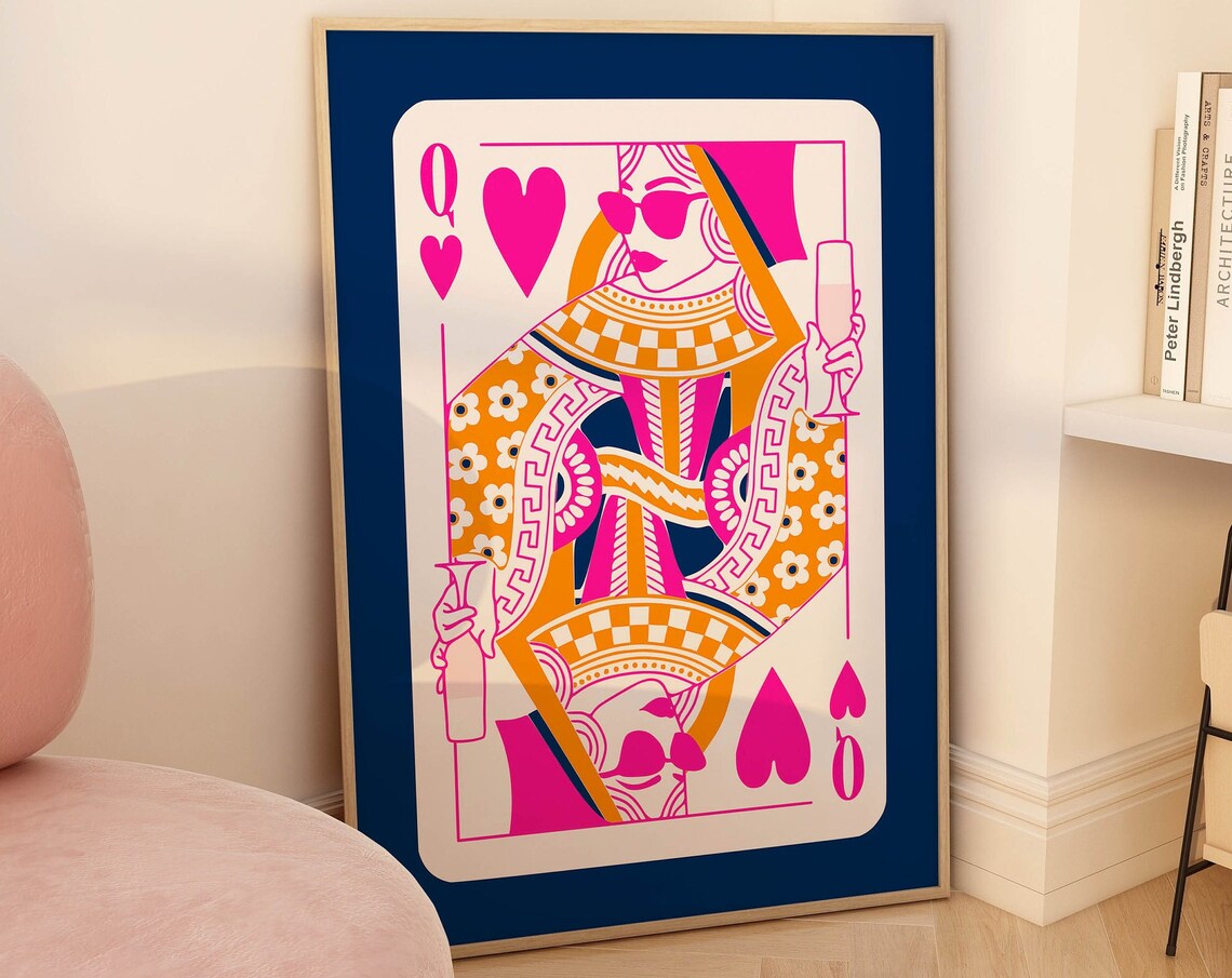 Queen Of Hearts Maximalist Retro Poster, Dorm Decor