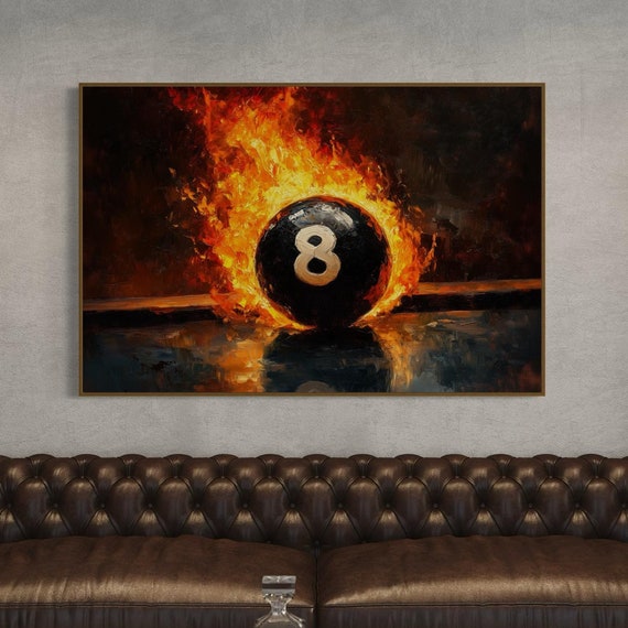 Fiery 8 Ball Wall Art Modern Billiards Print For Game Room Decor Bold Sports Artwork Perfect Pool Player Gift Or Man Cave Accent
