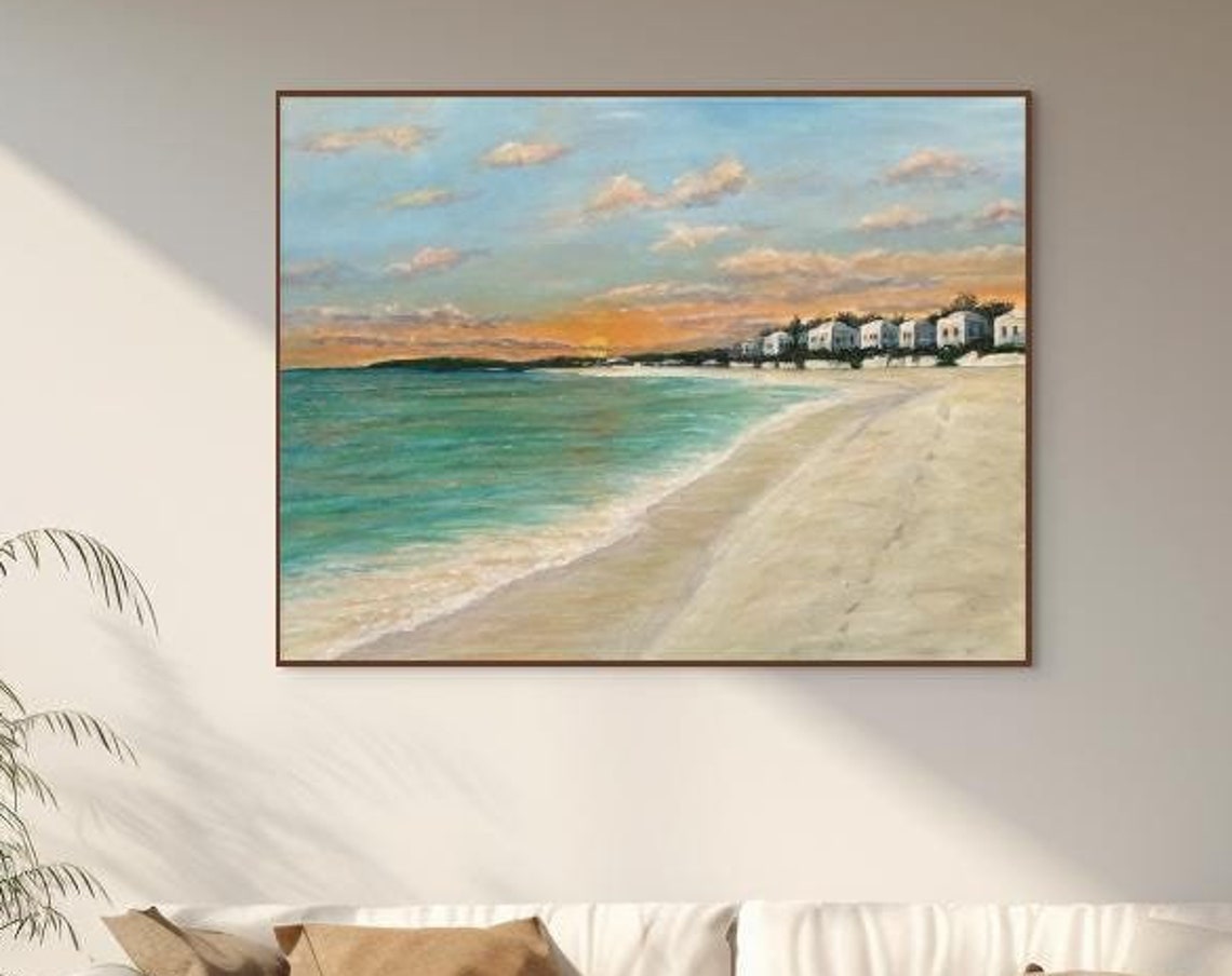 Beach Sunset Golden Sky Beach Cottages Turquoise Shore Coastal Poster - Image 2