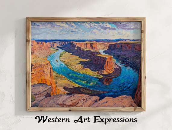 Colorado River Winding Through Red Rock Canyons Vivid Oil Art Poster