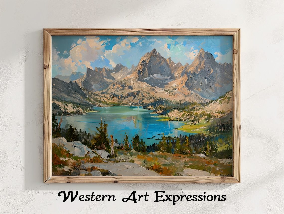 Sawtooth Mountains Idaho Alpine Lake Landscape Painting Poster