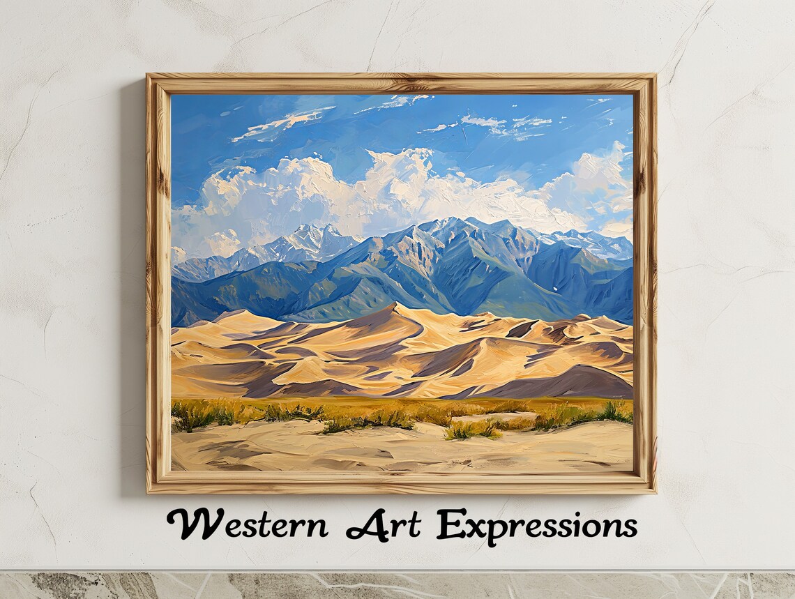 Great Sand Dunes With Snow-Capped Mountains Oil Painting Poster