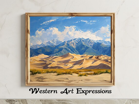 Great Sand Dunes With Snow-Capped Mountains Oil Painting Poster
