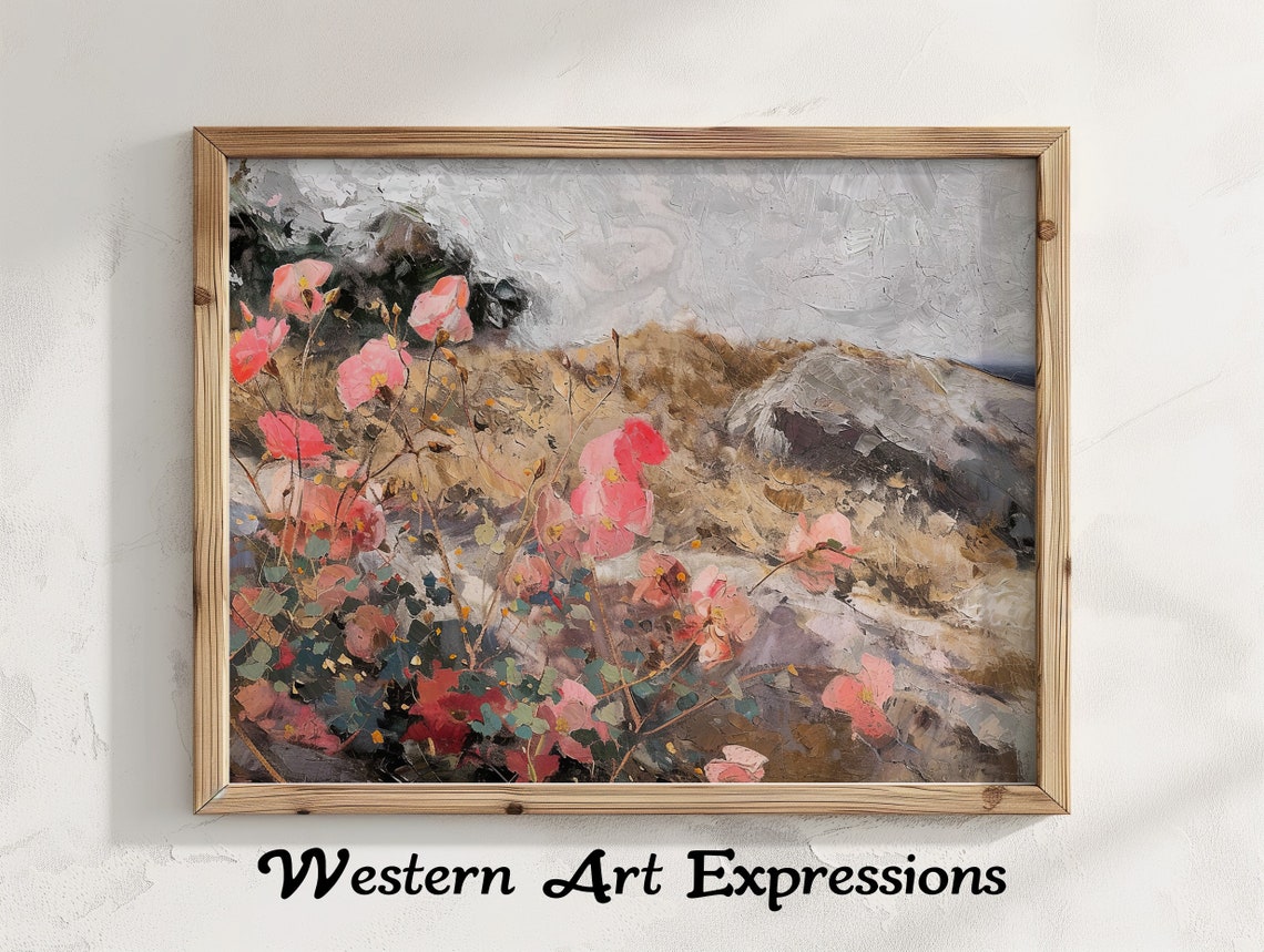 Mediterranean Coastal Flowers Abstract Floral Canvas Art Textured Painting Print Home Decor Wall Hanging Modern Impasto