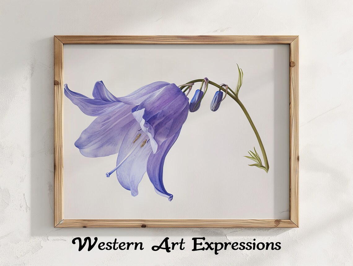 Bluebell Flower Watercolor Purple Botanical Illustration Art Poster