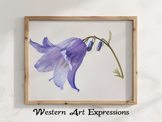 Bluebell Flower Watercolor Illustration Botanical Wall Art Print Floral Home Decor Plant