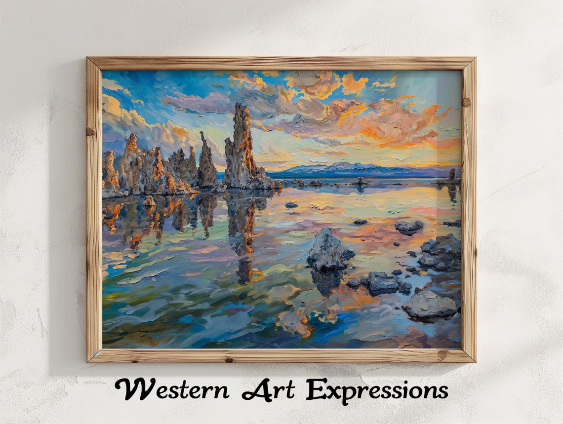 Mono Lake Tufa Towers Sunset Reflection Lake Oil Painting Poster