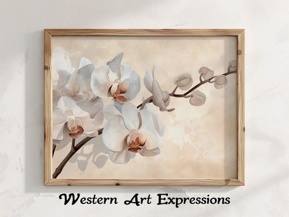 Watercolor Orchids Blooming White Orchid Canvas Print Floral Wall Art Decor Botanical Painting Elegant Home Decoration