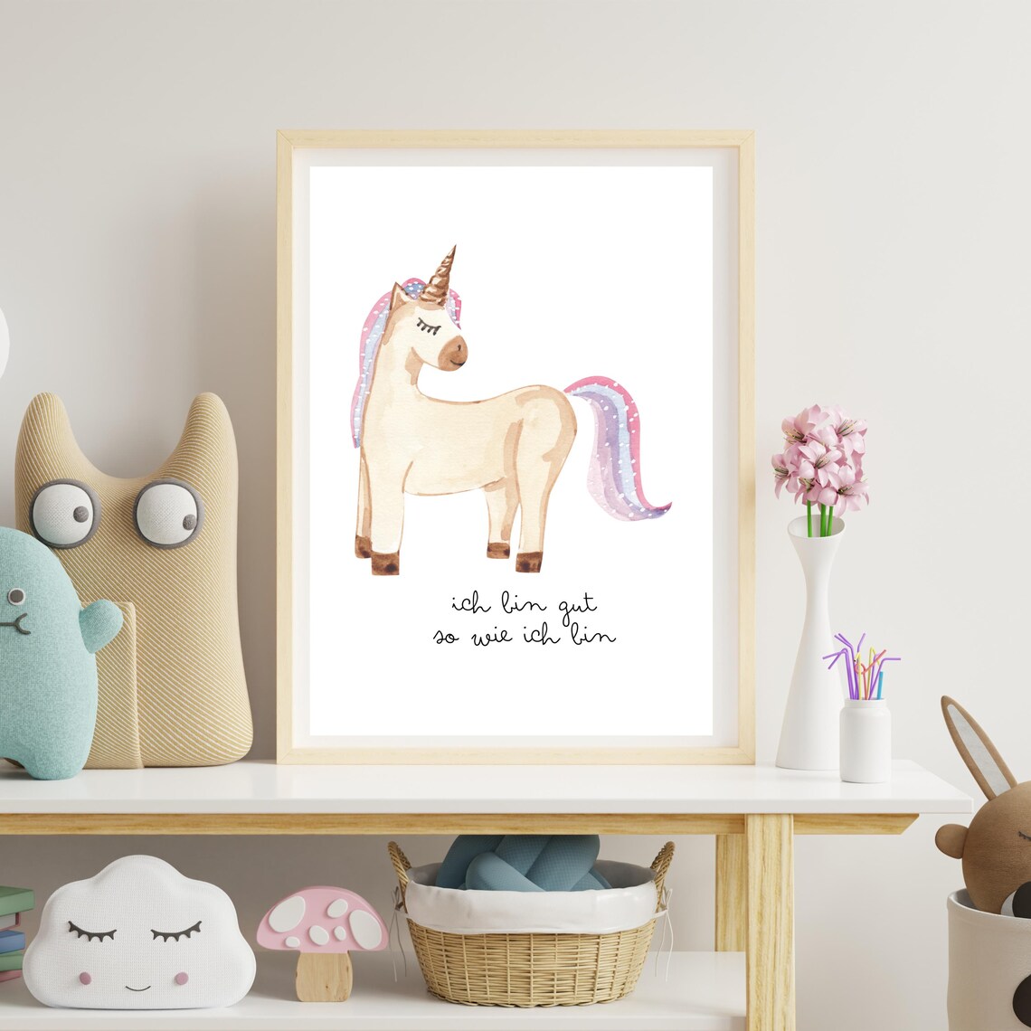 Watercolor Unicorn 'I Am Enough As I Am' Affirmation Girls Room Poster