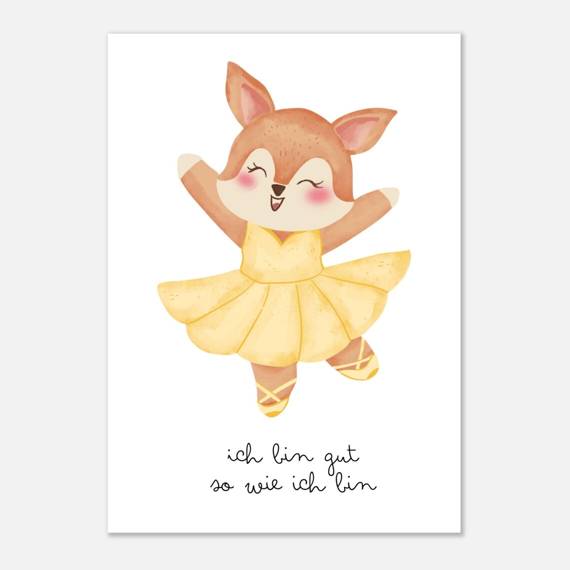 Deer Ballerina In Yellow Tutu 'I Am Enough' Girls Room Wall Poster - Image 2