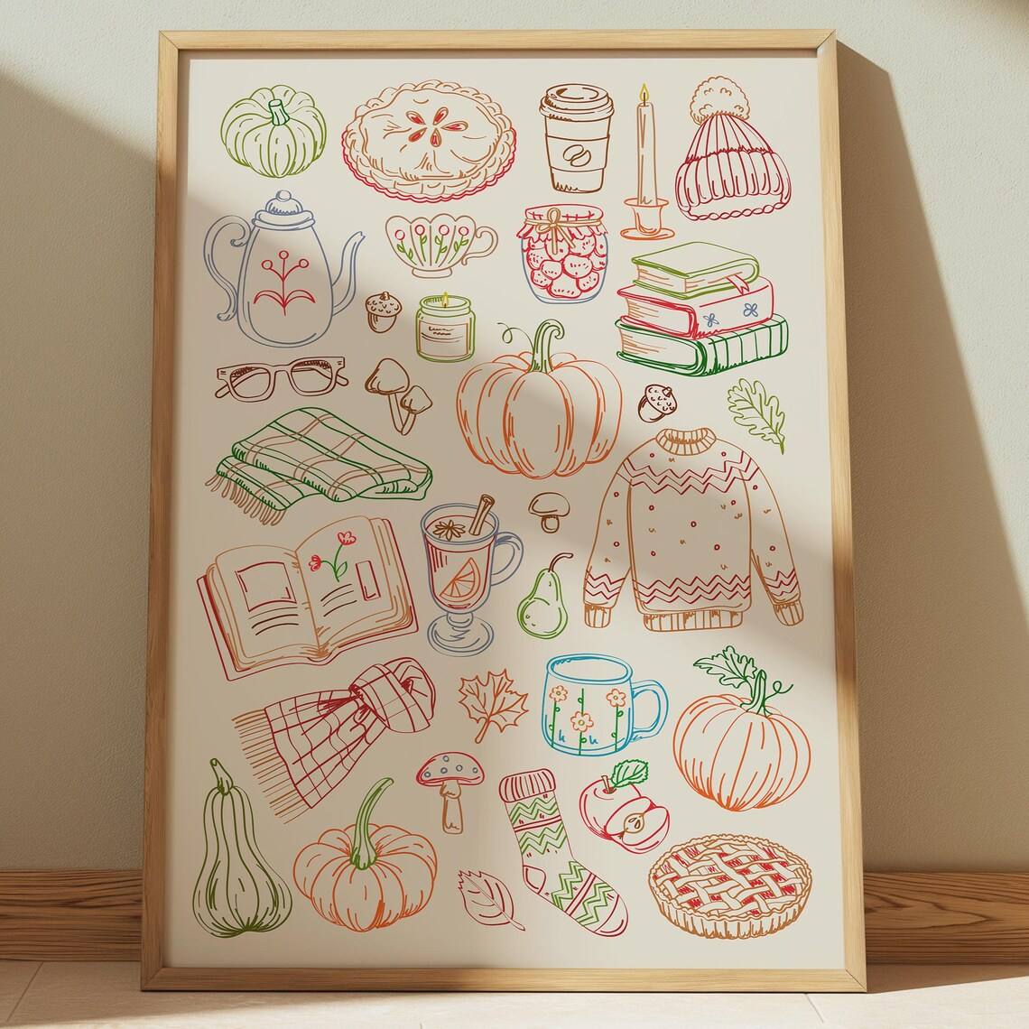 Pumpkin Spice Autumn Cozy Doodles Illustrated Kitchen Decor Poster