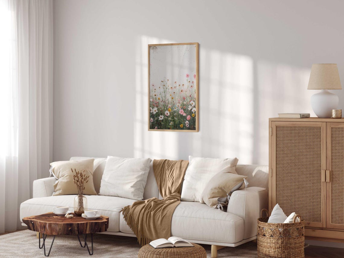 Pink And White Wildflower Meadow Vintage Floral Decor Poster - Image 3