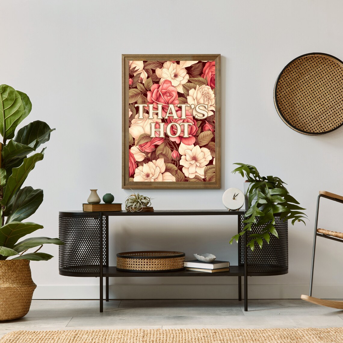 That's Hot Quote on Red and Cream Roses Floral Typography Poster - Image 2